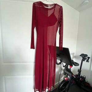 Vestique Burgundy Sheer Maxi Dress